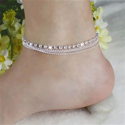 Multi Row Crystal Ankle Bracelet