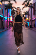 Leopard Print Sheer Mesh Maxi Skirt