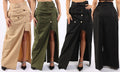 Asymmetric Self-Belted Maxi Skirt with Pockets