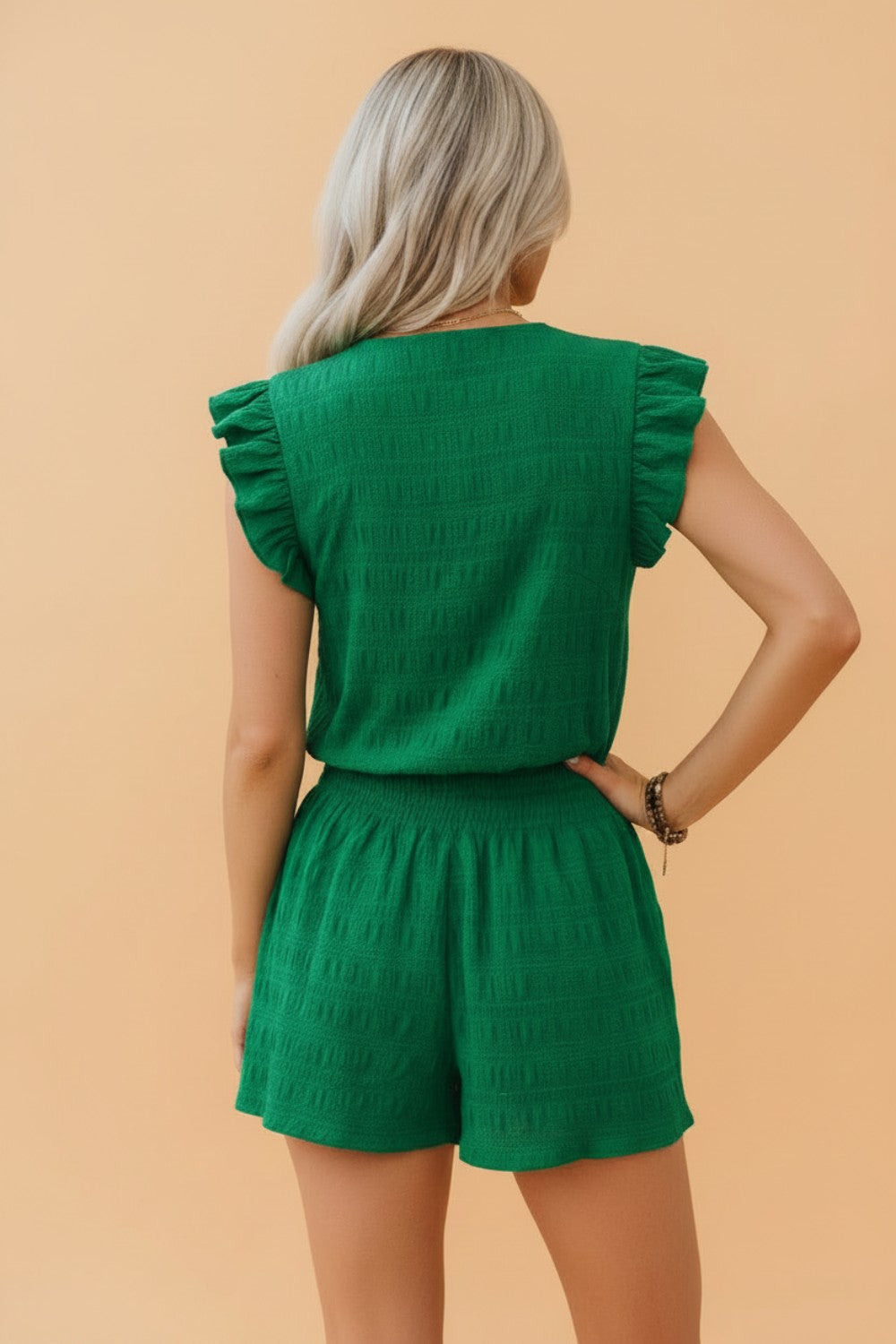Solid Textured Square Neck Top & Shorts Set