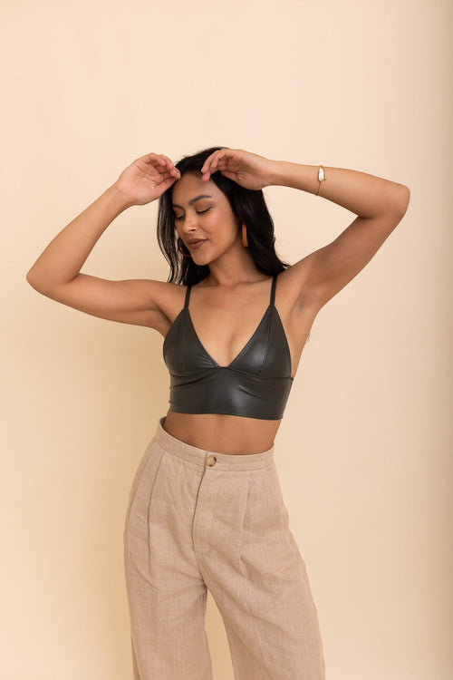 Faux Leather Longline Bralette